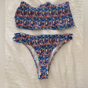 Colorful Smocked Bikini Set